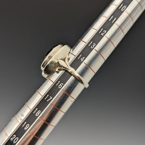 1976 British vintage jewelry, large brown stone, sterling silver ring